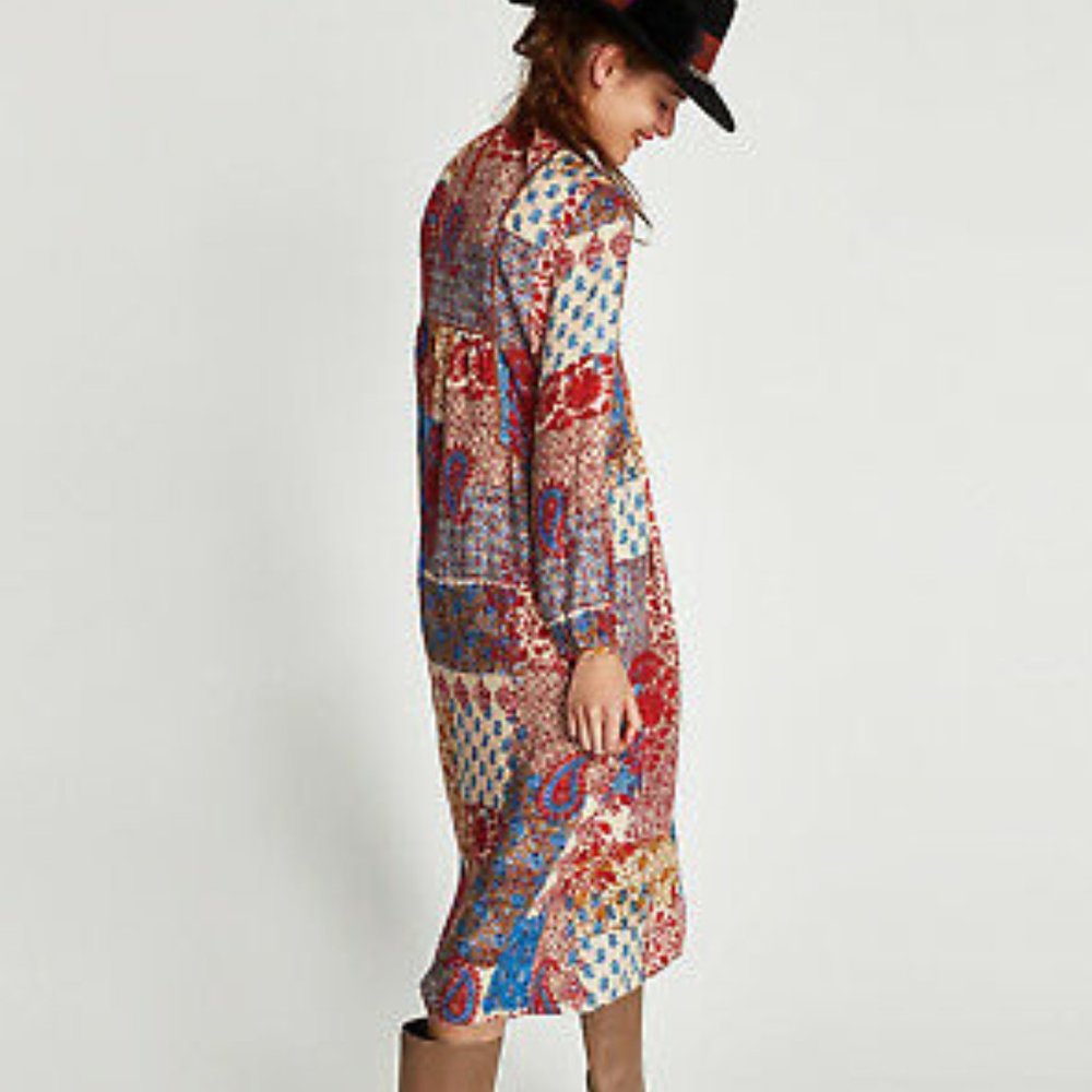 Zara Floral Cottage Core Boho Prairie Midi Dress
